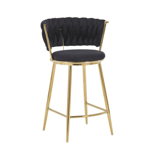 Taburete Bar Queen Fijo Velvet Gold - Negro