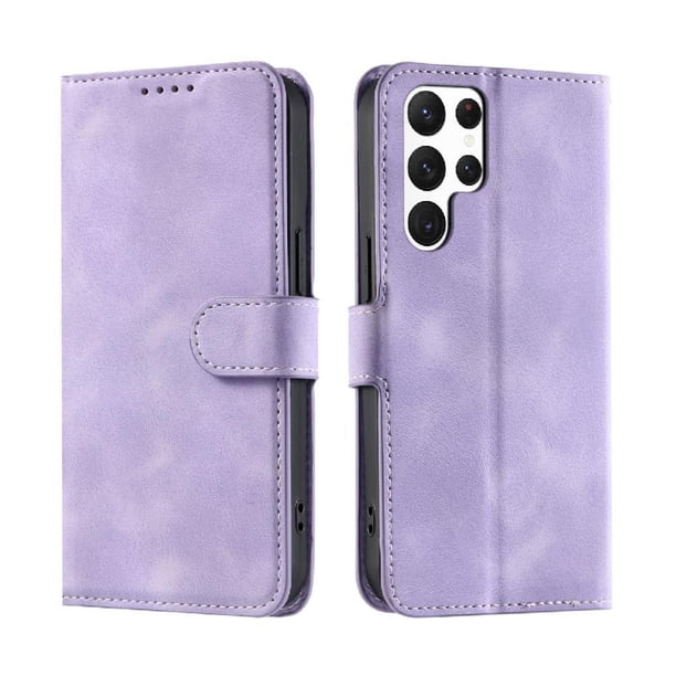 Funda Cartera para Samsung Galaxy S22 Ultra Tapa con Ranuras, Soporte y Correa Morado