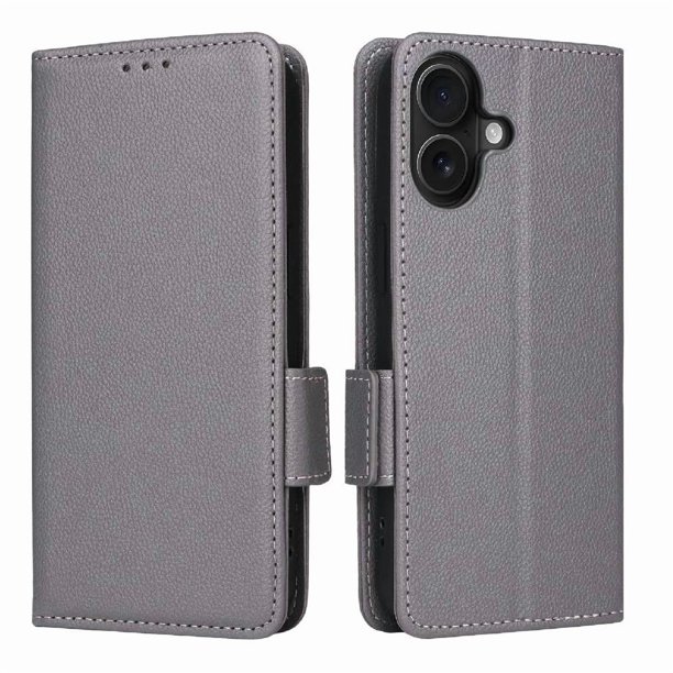 Funda Cartera para iPhone 17 Tapa Flip con Ranuras y Soporte Gris