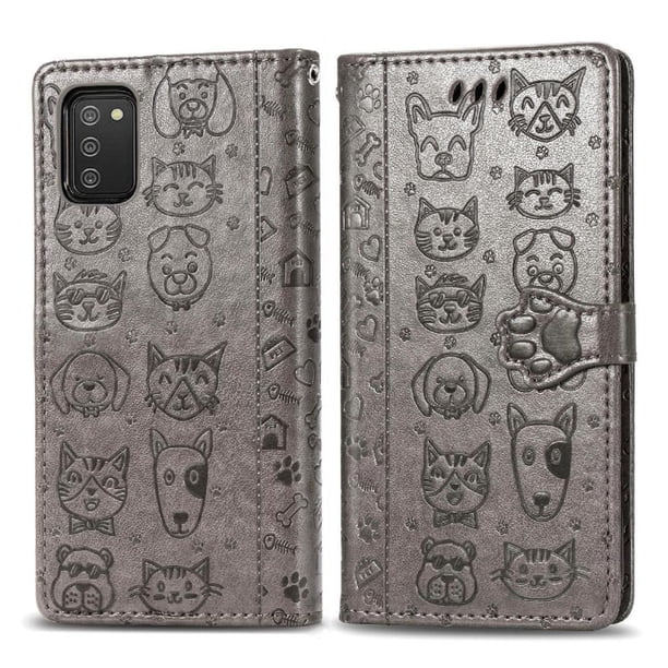 Funda Cartera FOXDOCK para Samsung Galaxy A03S , Flip PU con Relieve de Gatos y Perros, Tarjetero y Soporte