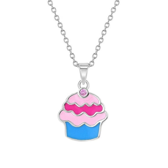 Collar cupcake esmaltado con un circón y cadena de plata 925 para niñas