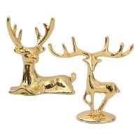 Magideal - 1 Par De Figuritas De Reno, Estatua De Ciervo, Escultura De Ciervo, Escultura De Animal, Adornos De Animales Para Decoración De Escritorio Del Hogar , 5X5.5Cm 6.5X6Cm