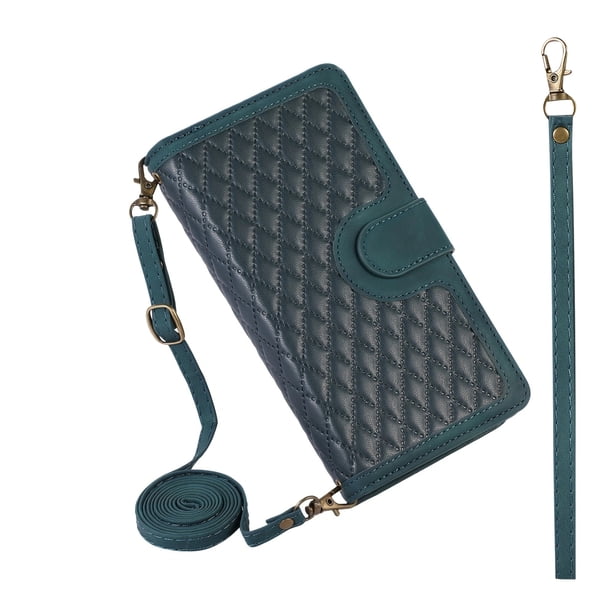 Zipper Lattice Green Leather Sheath Phone Case For Samsung S23 S22 S21 Ultra / S23 S22 S21 S20 Plus / S23 S22 S21 S20 / A52 / A71 / A72 / A22 / A32 / A21S / S20 FE / S10 Plus / Note 10 20 / Note 20 10