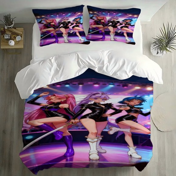 3pcs K-POPDHK Demon Hunter Dazzling Stage Pattern Digital Print Bedding Set Made of Skin-Friendly Polyester Fabric
