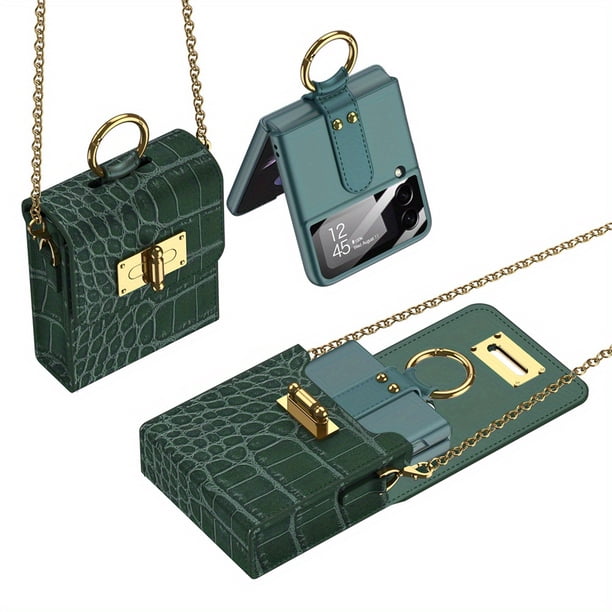 Upgrade Your Look with a Luxurious Alligator-Patterned Cross-Body Bag for Samsung ZFLIP4/ZFLIP3!