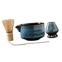 Magideal - Juego De De Matcha De 4 Uds., Cuenco De Matcha Con Vertedor, De Matcha De Bambú (Chasen), Cuchara (Chashaku), Soporte Para Azul