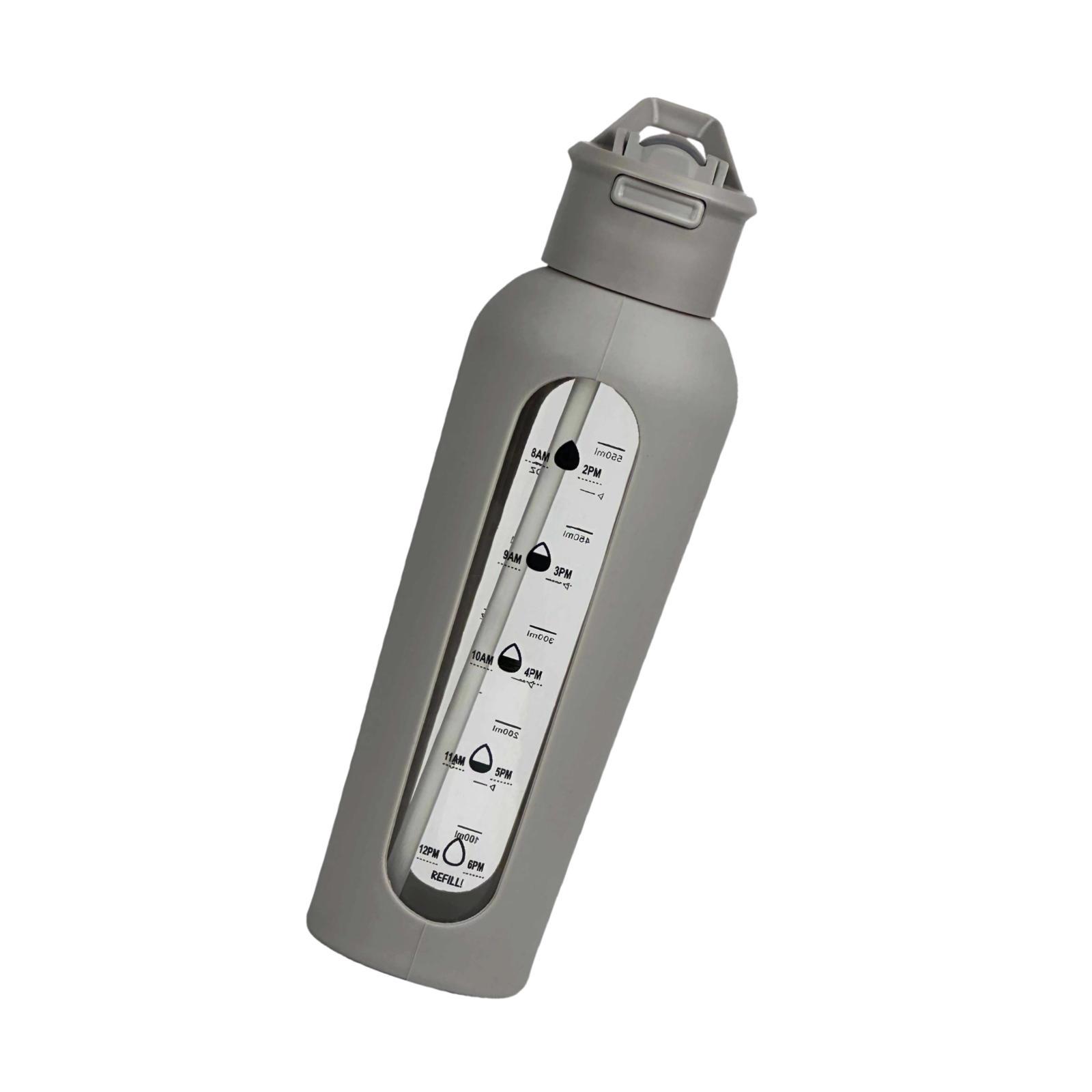 Magideal - Botella De Agua De Vidrio, Botella Para Beber Con Funda De Silicona, Jarra De Agua, Botella Deportiva Para Camping, Senderismo, Mochilero, Gimnasio, C Gris