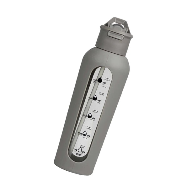 Botella de agua de vidrio, botella para beber con funda de silicona, jarra de agua, botella deportiva para camping, senderismo, mochilero, gimnasio, c Gris