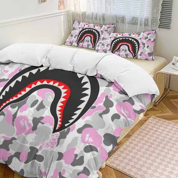 White Pink Bape Shake Camo Comforter Set Soft 3 Pcs Twin Bedding Sets Thicken for All Season