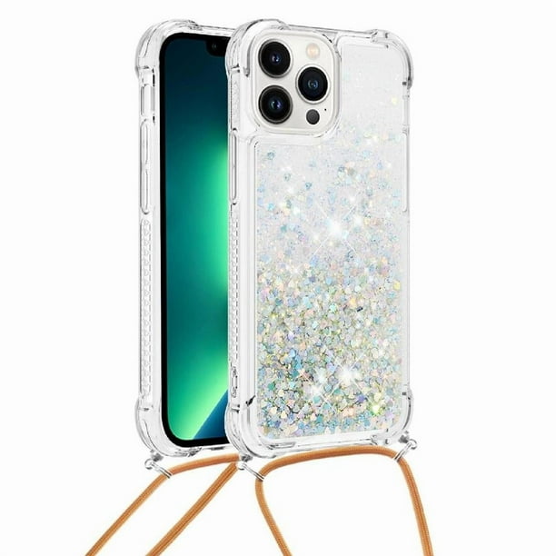 Funda FOXDOCK para iPhone 13 Pro con Cuerda Ajustable, Brillo Líquido, Protección Antigolpes y Lente – Ideal para Regalo