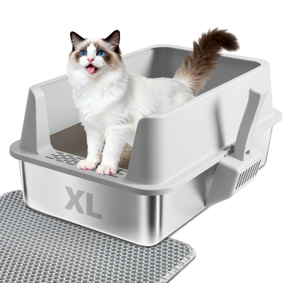Caja de arena para gatos EGMEHOAD XL de acero inoxidable 59 x 37 x 25 cm
