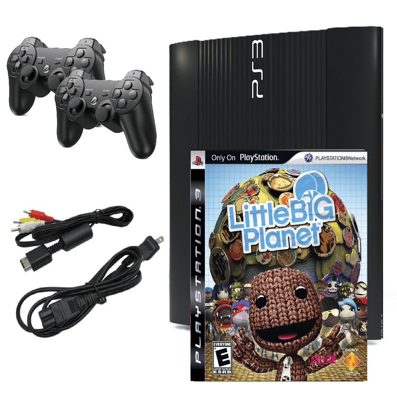 Restored Sony Playstation 3 Ps3 Console Super Slim 250gb Black With Little Big Planet & Two Retrofam Controllers (refurbished)