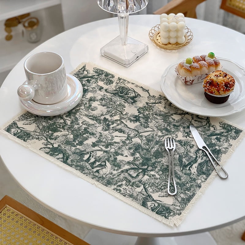 Xmhytop Juego De 4 Manteletes Individuales Texturizados Clásicos, Resistentes A Manchas, Ideal Para Barbacoas Y Mesas De Comedor, Estilo B, 43*29cm, Verde Oscuro