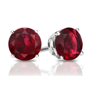 Aros Paris Jewelry 14K White Gold Round Ruby 4Mm
