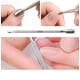 thumbnail image 4 of Herramienta para quitar esmalte de uñas en gel, cuchara empujadora de cutículas de doble cabezal, raspador de uñas, herramientas de manicura de acero inoxidable con caja de metal, 3 piezas, 4 of 6