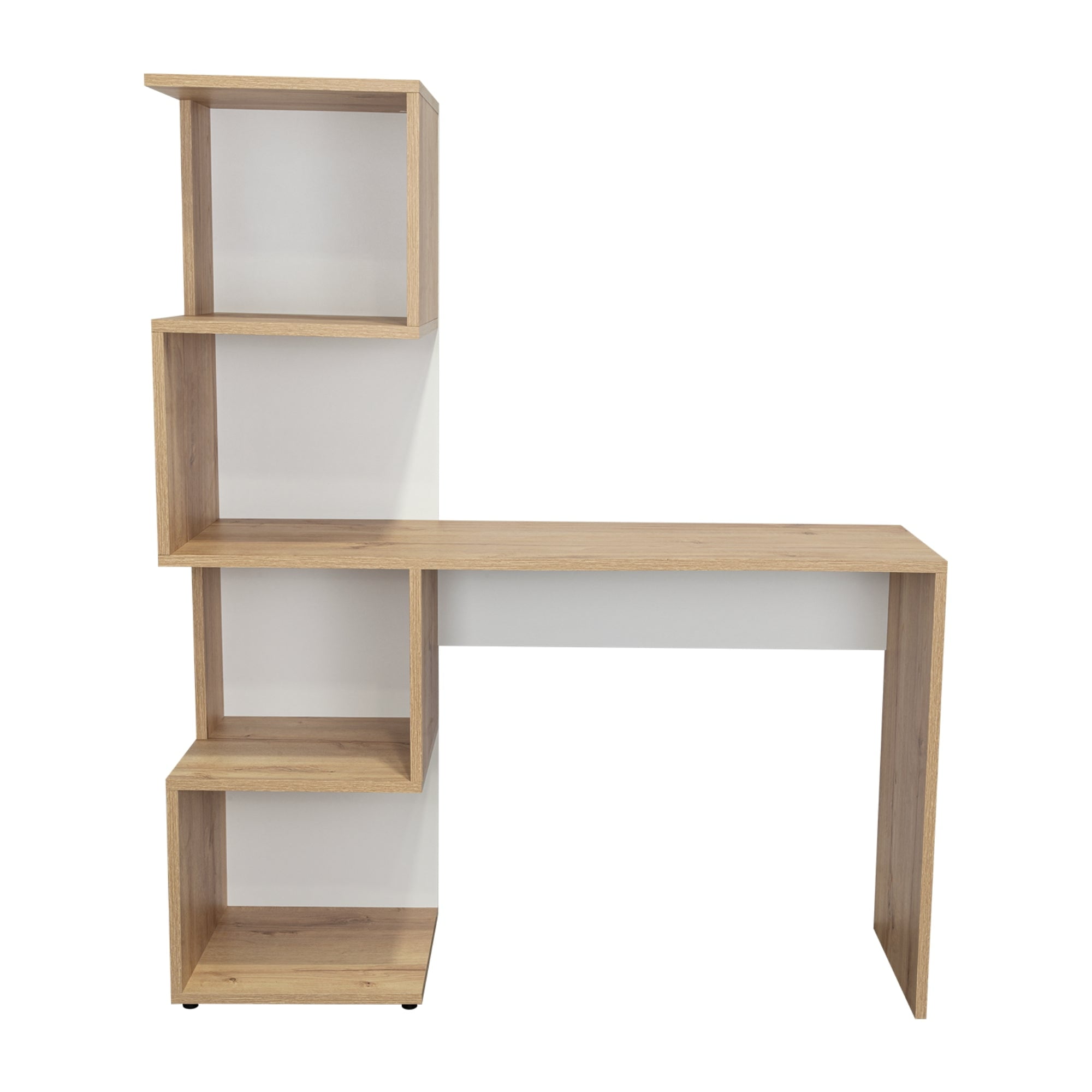 Fmfurniture - Escritorio Bibloteca 142,6x120x41,8 Cm Café Claro Y Blanco