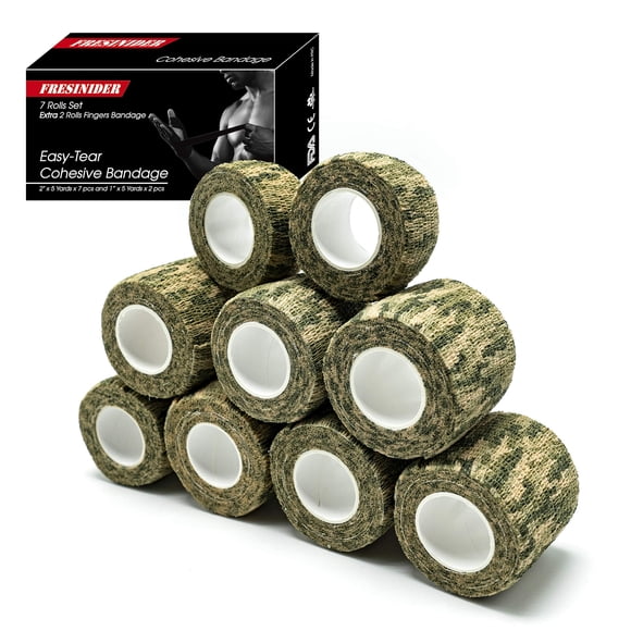 Cinta Atlética Autoadherente FRESINIDER 9 Rollos Camuflaje Woodland Multicam Transpirable