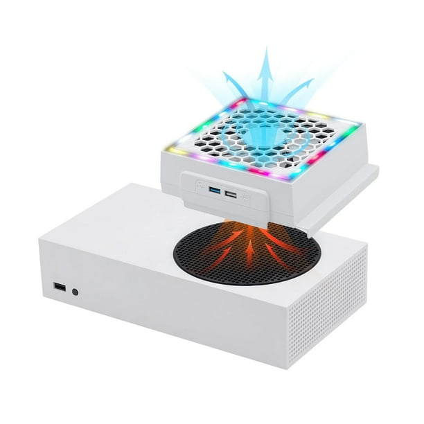 Ventilador Para Consola Xbox Serie S - Pantalla LED RGB, Bajo Nivel De Ruido, Incluye 2 Puertos USB Extra, Refrigerador Externo De 3 Niveles De Velocidad Ajustable-Blanco
