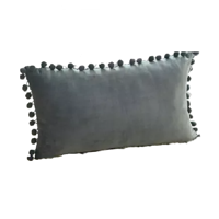 Genérico - Pack De 2 Fundas De Cojín Terciopelo Con Pompones 30X50 Cm Gris