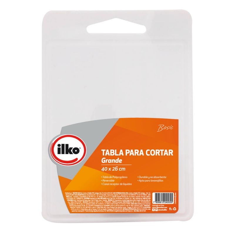Ilko - Tabla De Cortar Grande 40 X 26 Cm Clasica Blanco