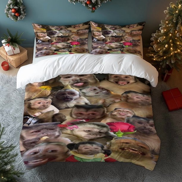 3pcs MNKY-Changuitos Monkey Funny Collage Print Bedding Set Soft Comfortable Breathable