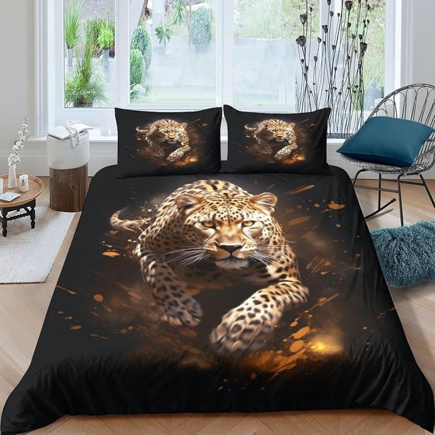 Cheetah Multi Colour Quilt Covers 3 Piece Set Duvet Cover Luxury Soft with Zipeer Closure Easy Care Quilt Bedding Set With Pillowcases Double