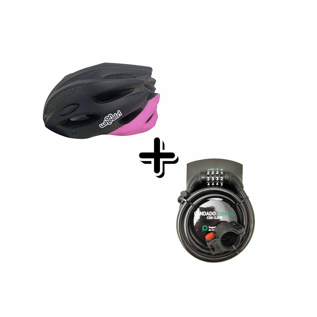 Casco Sport Onwheels Negro Rosado M (55-58Cm)+Candado Espiral Onwheels Con Clave 12X150