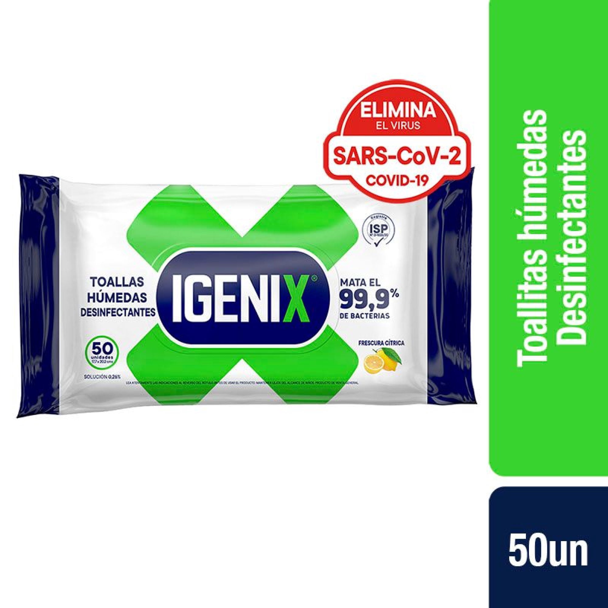 Toallitas Desinfectantes Frescura Cítrica Bolsa Resellable 50 Un Igenix