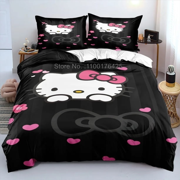 Cute Hello Kitty Bedding Set,Boys Girls Decorate Bedroom Kitty Duvet Cover,Multi-Size Children's Bedding Sets Bed Sheets