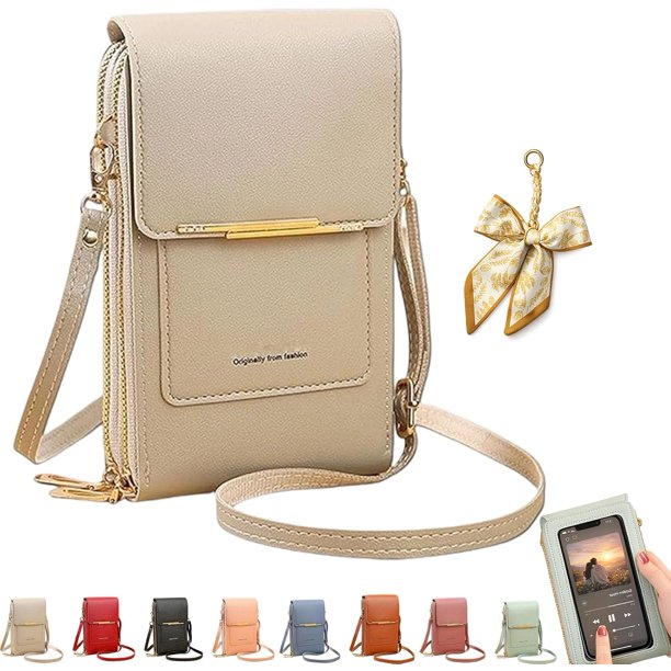 Bolso bandolera mujer pantalla táctil cuero RFID cartera cruzada antirrobo correa hombro