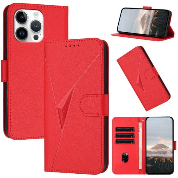 Funda Cartera Fibra de Carbono para iPhone 16 Pro con Soporte y Cierre Magnético Rojo