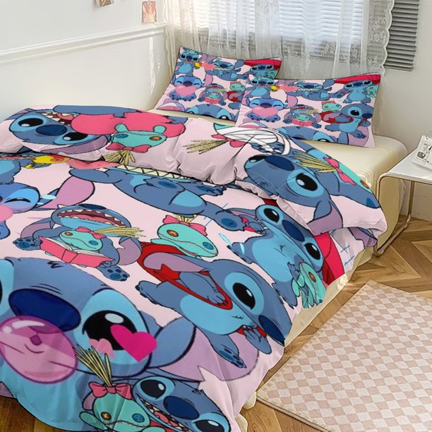 Stitch Print Bedding Set Pattern Duvet Cove Set 3 Pieces 1 Quilt Cover And 2 Pillowcases for Women Men Teens