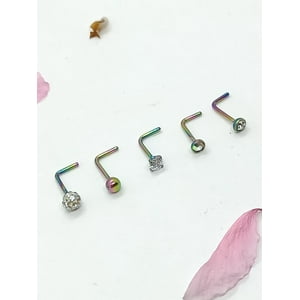 Elbauldejuma - Set 5 Piercing Multicolor Acero Nariz Zirconia Nostril Tipo L