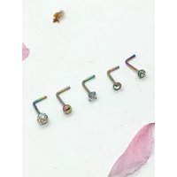 Elbauldejuma - Set 5 Piercing Multicolor Acero Nariz Zirconia Nostril Tipo L