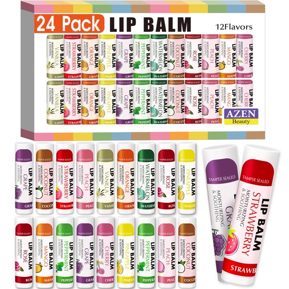 Bálsamo labial AZEN 24 unidades - 12 sabores hidratantes