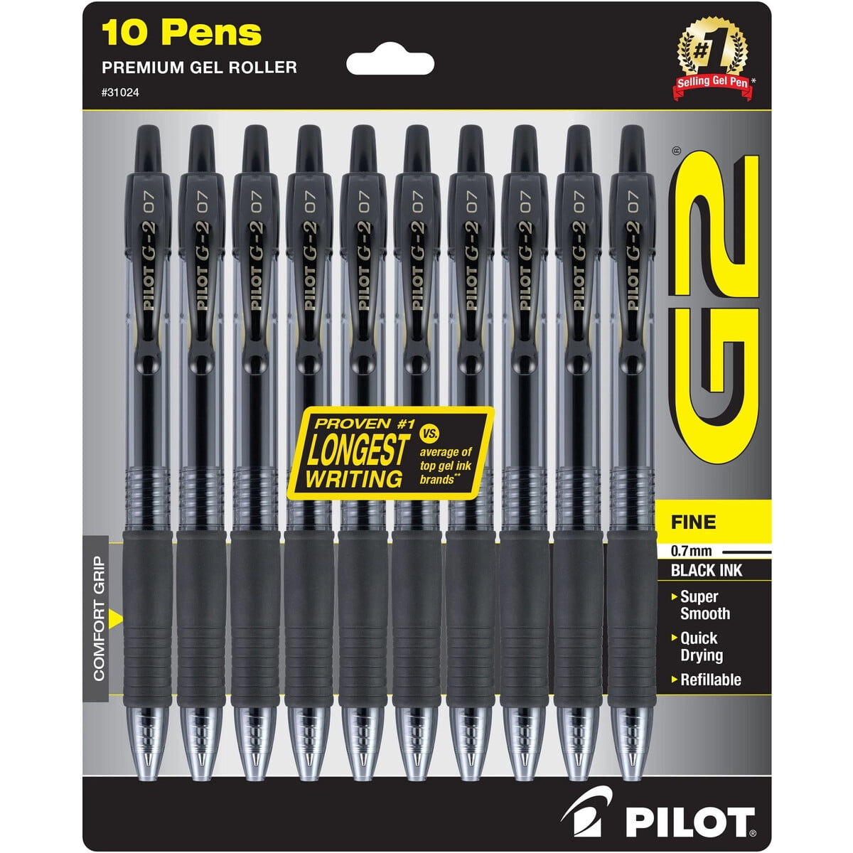Lápices Gel Pilot G2 0.7 Mm Punta Fina Negro 10 Unidades