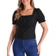 thumbnail image 1 of INSPIRE CHIC Camisetas casuales de verano para mujer con cuello cuadrado y mangas cortas con volantes L Negro, 1 of 6