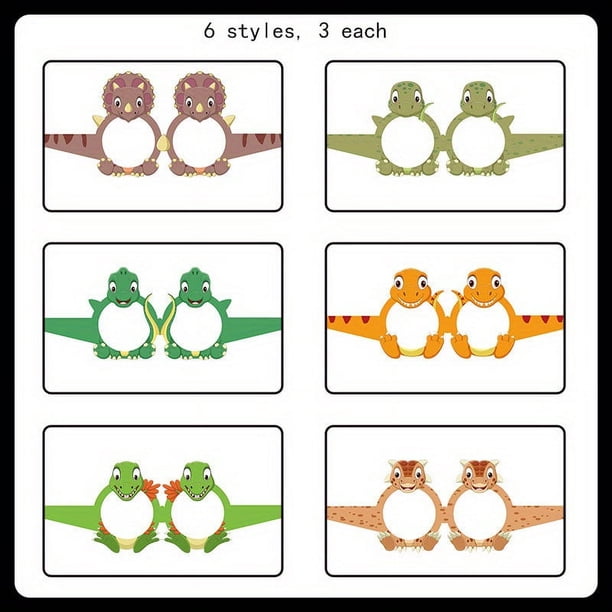 6pcs/12pcs/18pcs, Dinosaur Paper Glasses Cute Cartoon Animal Dinosaur Party Carnival Children Photo Props Decoration
