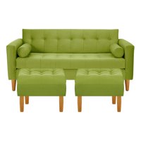 Bodevir - Sofa Retro 3C + 2 Pouf Felpa 04 Pistacho