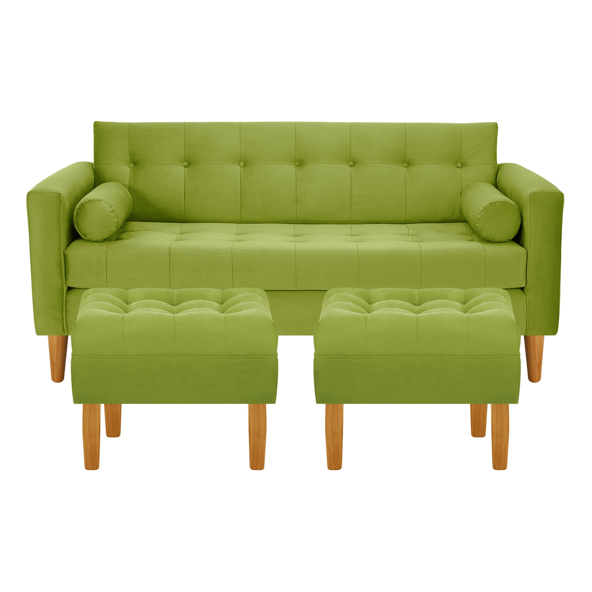 Bodevir - Sofa Retro 3c + 2 Pouf Felpa 04 Pistacho
