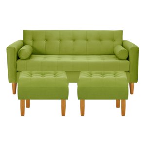 Bodevir - Sofa Retro 3C + 2 Pouf Felpa 04 Pistacho