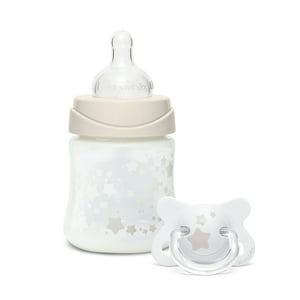 Suavinex - Mamadera Blanca De 150Ml Tetina Redonda + Chupete Tetina Fisiológica De Silicona De Regalo The Basics