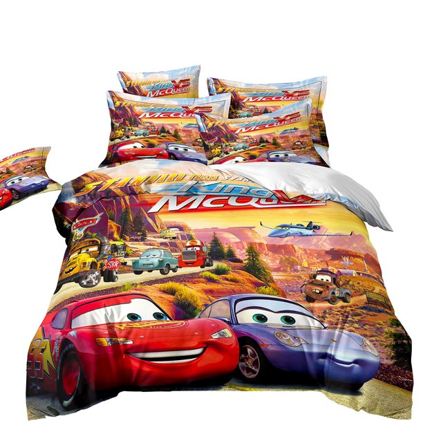 ing New Design Yellow Red Cars Quilt Cover Set,Children Boy Cars Bedding Sets,Lightning McQueen Duvet Cover and Pillowca Bed Sheets