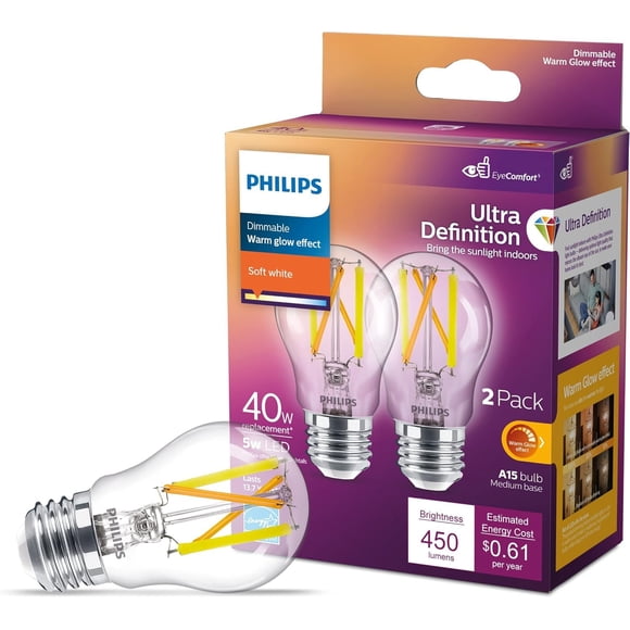 Bombillas LED Philips A15 5W 450 lúmenes Luz blanca cálida Paquete de 2