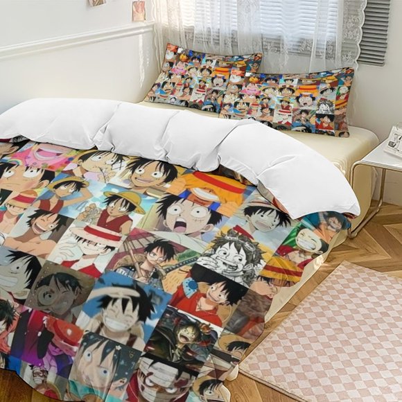 Monkey D Luffy Bed Duvet Cover Funny Anime Cartoon Bedding Sets Lightweight 3 Piece Comforter Sets