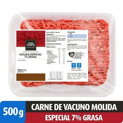 Carne Molida De Vacuno 7% Grasa Bandeja 500 Gr El Buen Corte