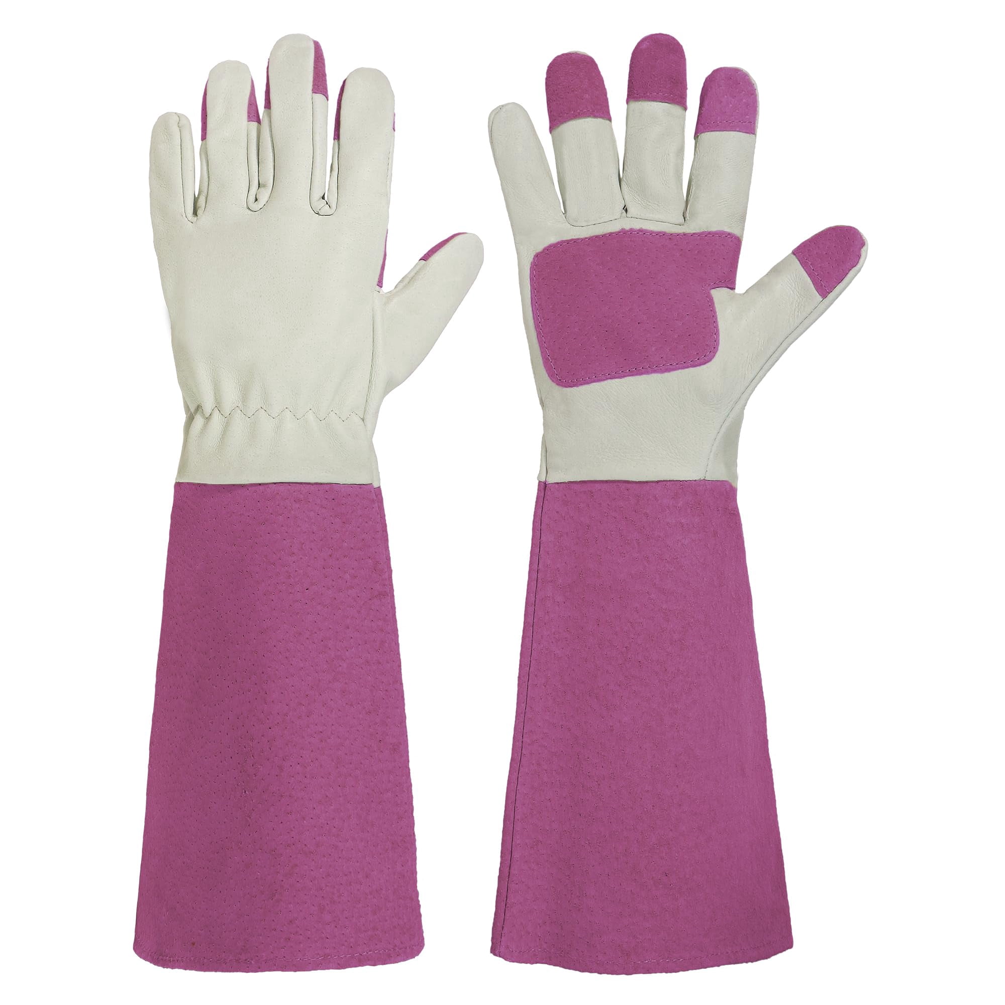 Xusx111 - Guantes Largos De Jardinería, Cuero Espina Prueba Rosa Poda Guante Para Hombres Y Mujeres, Gran Regalo Para Jardinero (blanco/rosa Rojo M Par)