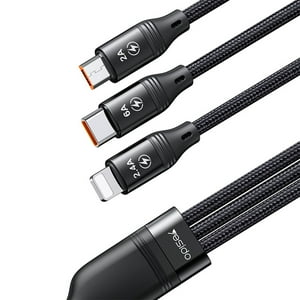Yesido - Cable Cargador 3 En 1 Fast 5A Lightning/Micro/Tipo-C Ca-73