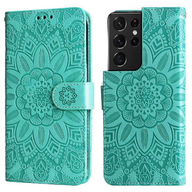Funda tipo cartera FOXDOCK para Samsung Galaxy S21 Ultra , diseño girasol en relieve, cuero PU, cierre magnético, soporte y tarjetero