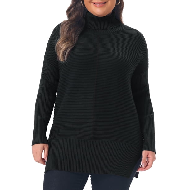 Agnes Orinda Suéter de Cuello Alto para Mujer de Talla Grande Ajuste Ceñido Manga Larga Tejido Suelto Cómodo Suéter de Otoño Invierno 3X Negro